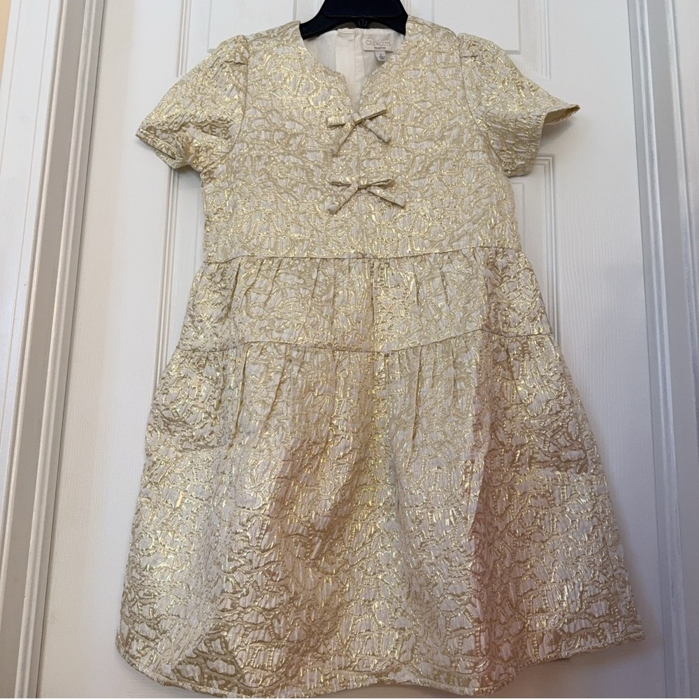 J.CREW Crewcuts Collection Girls puff-sleeve dress in metallic leopard jacquard - Picture 4 of 9